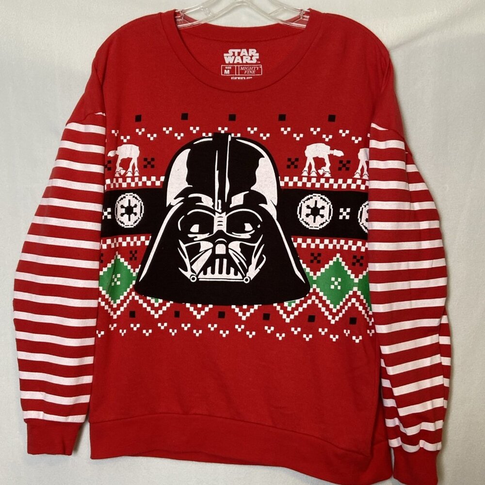 Star Wars Darth Vader Christmas Graphic Pullover Womens Sz M Red Lightweight